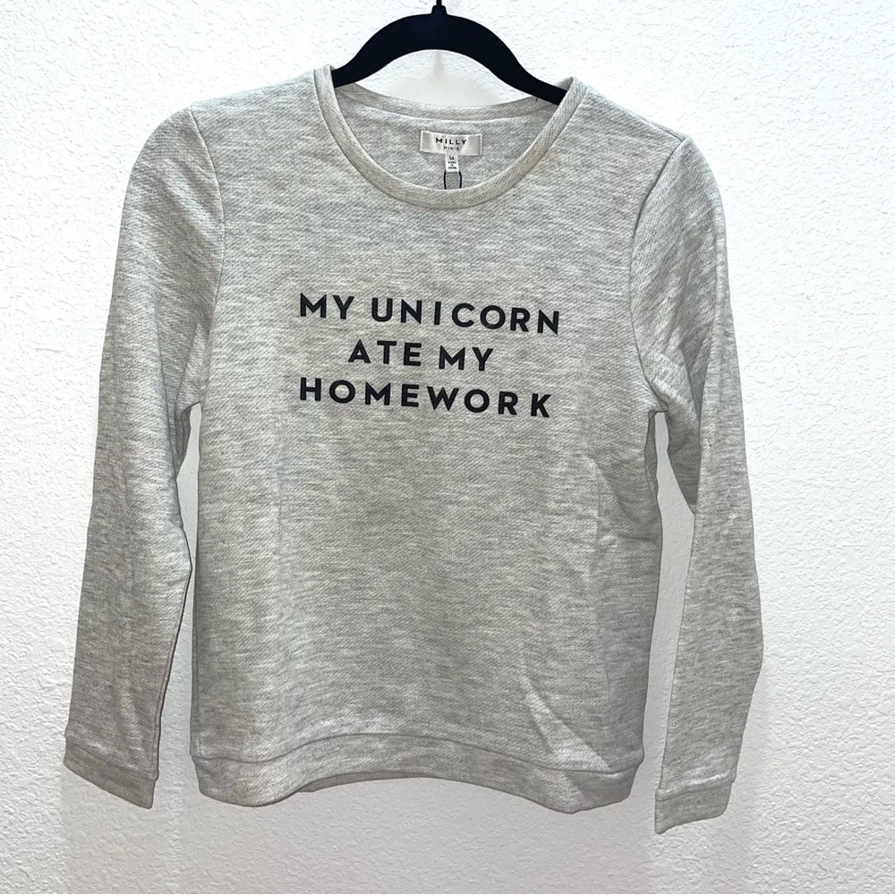 Milly Minis ‘My Unicorn Ate My Homework’ Gray Heather Sweatshirt Kids 14